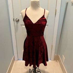 **CHARLOTTE RUSSE** Satin Shiny Soft Red Velvet V neck a line dress